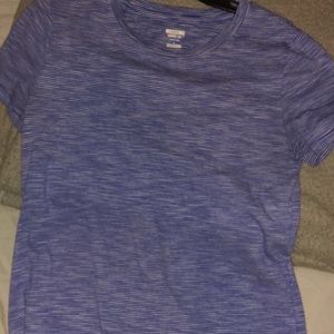 Blue striped shirt.